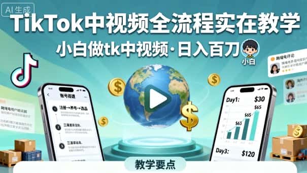 TikTok中视频全流程实操教学，小白做tk中视频，日入百刀-优优云创