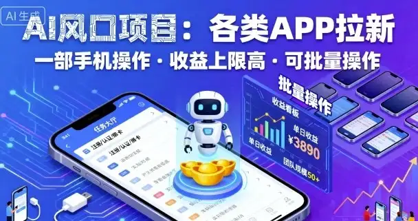AI风口项目，各类APP拉新，一部手机就可以操作，收益上限高，可批量操作-优优云创