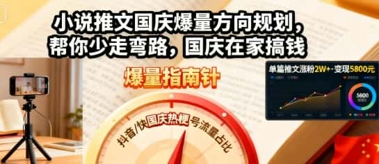 小说推文国庆爆量方向规划，帮你少走弯路，国庆在家搞钱-优优云创