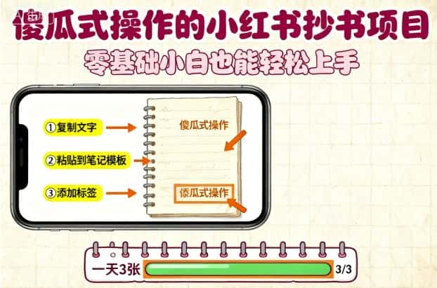 傻瓜式操作的小红书抄书项目，会复制粘贴就行，零基础小白也能一天3张-优优云创