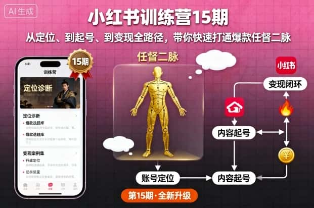 小红书训练营15期，从定位、到起号、到变现全路径，带你快速打通爆款任督二脉-优优云创