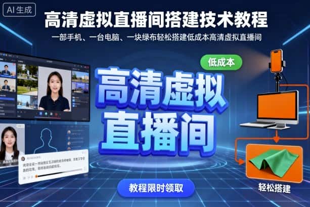 高清虚拟直播间搭建技术教程，一部手机、一台电脑、一块绿布轻松搭建低成本高清虚拟直播间-优优云创
