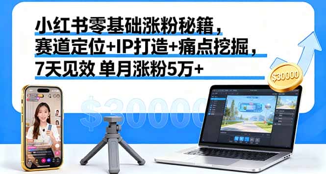 小红书零基础涨粉秘籍，赛道定位+IP打造+痛点挖掘，7天见效 单月涨粉5万+-优优云创