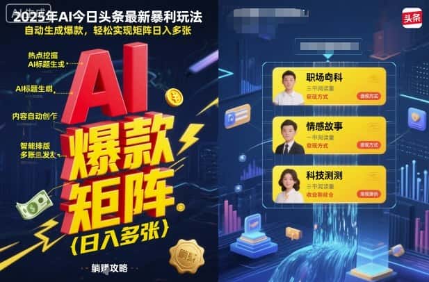 2025年AI今日头条最新暴利玩法，自动生成爆款，轻松实现矩阵日入多张-优优云创