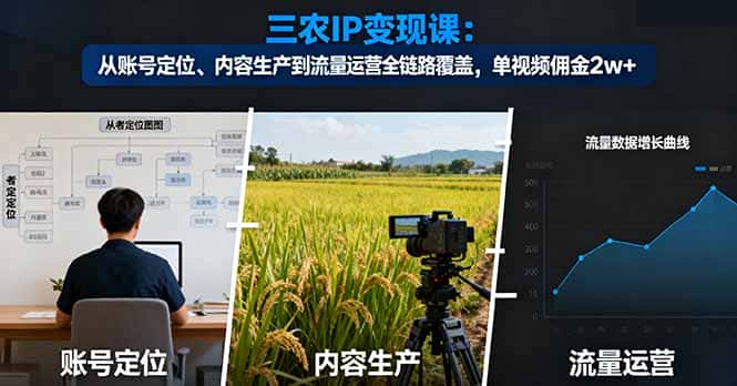 三农IP变现课：从账号定位、内容生产到流量运营全链路覆盖，单视频佣金2w+-副业吧