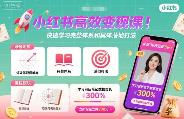 小红书高效变现课，快速学习小红书完整体系和具体落地打法-副业吧