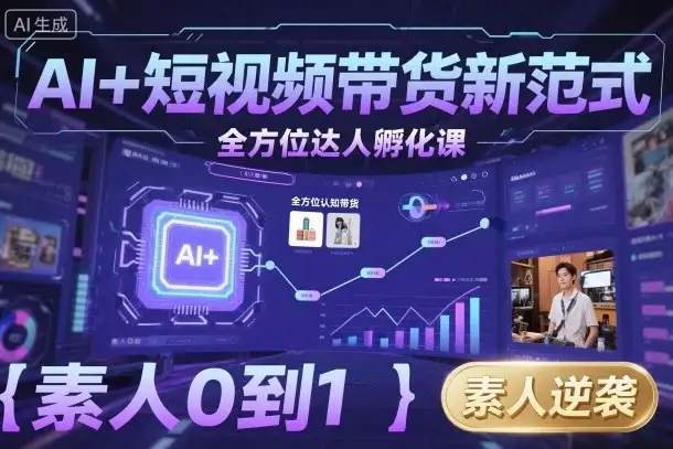 AI+短视频带货新范式全方位达人孵化课，素人也可以从0到1，全方位认知短视频带货-优优云创