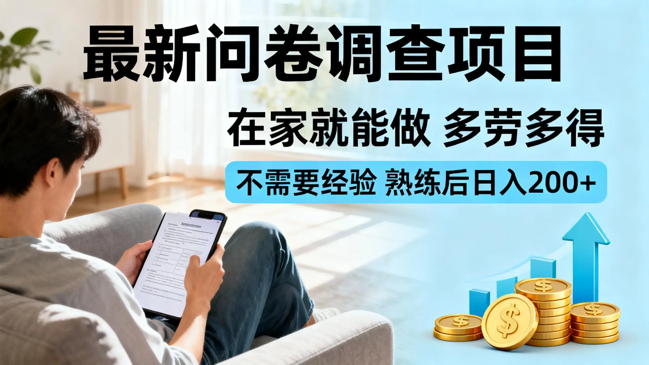 最新问卷调查项目，在家就能做，多劳多得，不需要经验，熟练后日入200+-副业吧