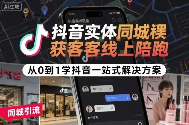 【精】抖音实体同城获客线上陪跑，从0到1学抖音一站式解决方案-副业吧