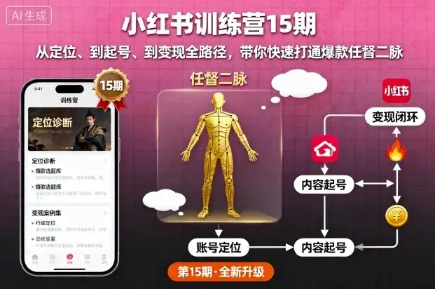 【精】小红书训练营15期，从定位、到起号、到变现全路径，带你快速打通爆款任督二脉-优优云创