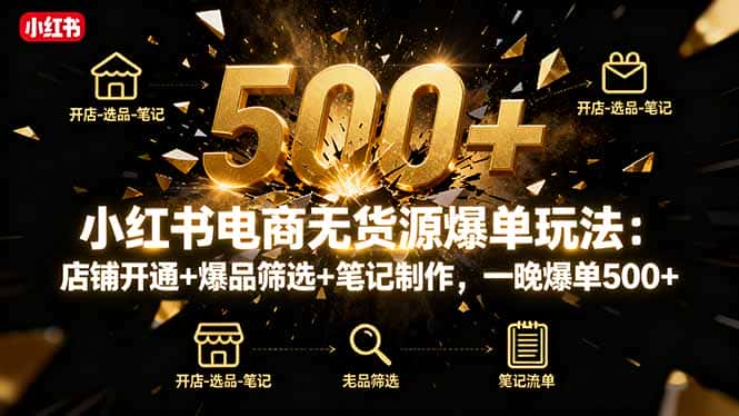 小红书电商无货源爆单玩法：店铺开通+爆品筛选+笔记制作，一晚爆单500+-副业吧