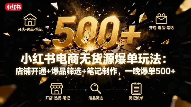 【精】小红书电商无货源爆单玩法：店铺开通+爆品筛选+笔记制作，一晚爆单500+-优优云创