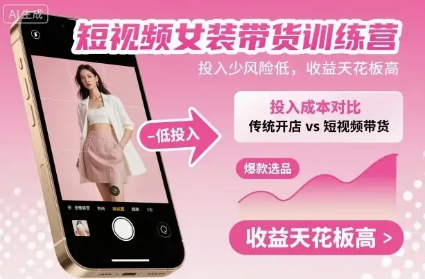 短视频女装带货训练营，投入少风险低，收益天花板高-优优云创