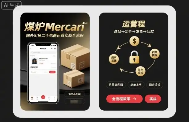 【精】煤炉Mercari国外闲鱼二手电商运营实战全流程，仿品高利润，简单上手，闷声搞钱-优优云创