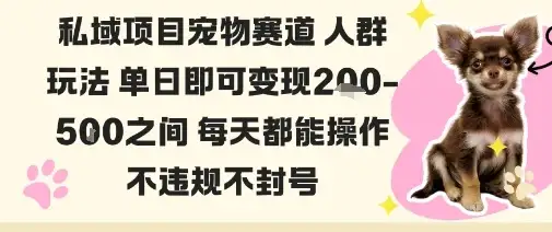 私域宠物项目赛道人群玩法单日即可变现2-5张之间每天都能操作不违规不封号-优优云创