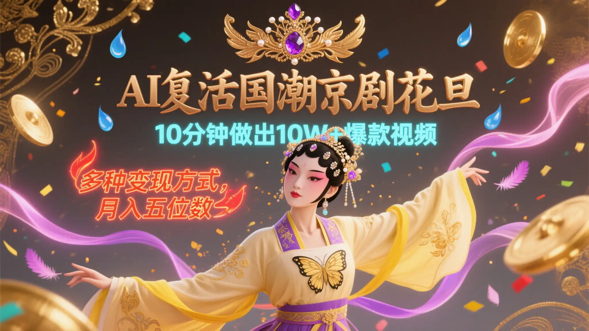 AI复活国潮京剧花旦，10分钟做出10W+爆款视频，单日变现1000+-优优云创