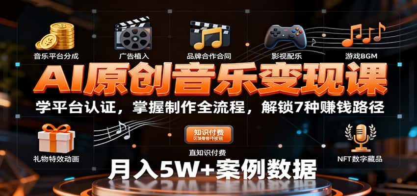 AI原创音乐变现课:学平台认证,掌握制作全流程,解锁7种赚钱路径-副业吧