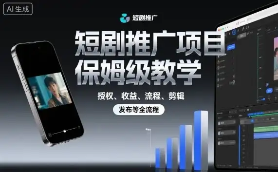 【精】短剧推广项目保姆级教学，授权、收益、流程、剪辑，发布等全流程-优优云创