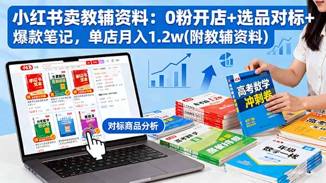 小红书卖教辅资料：0粉开店+选品对标+爆款笔记，单店月入1.2w(附教辅资料-优优云创