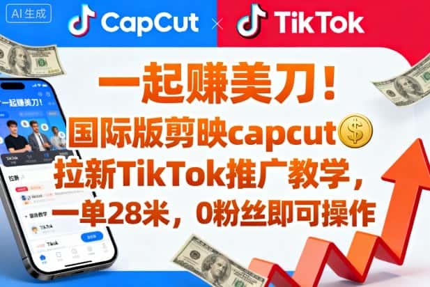 一起賺美刀！国际版剪映capcut拉新TikTok推广教学，一单28米，0粉丝即可操作(附推广入口和教学)-优优云创
