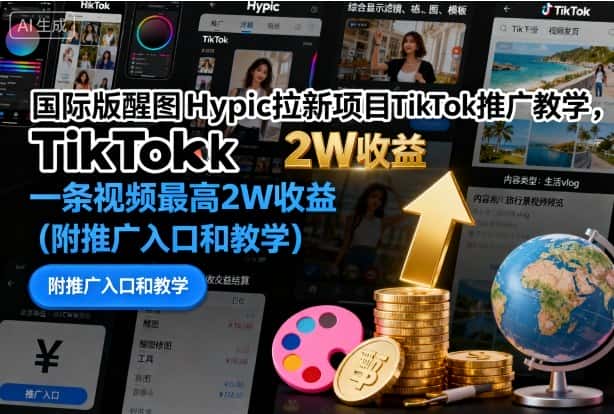 国际版醒图Hypic拉新项目TikTok推广教学，一条视频最高2W收益(附推广入口和教学)-副业吧