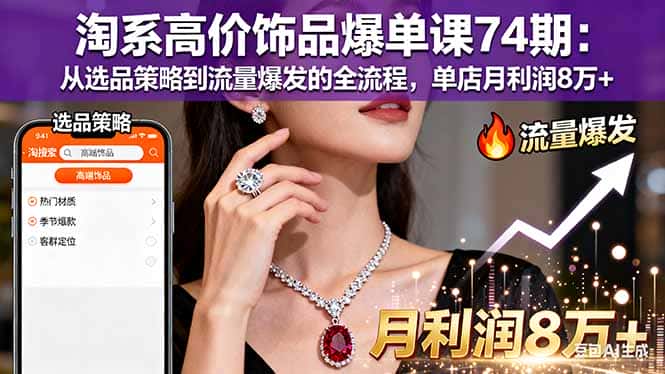 淘系高价饰品爆单课74期：从选品策略到流量爆发的全流程，单店月利润8万+-优优云创