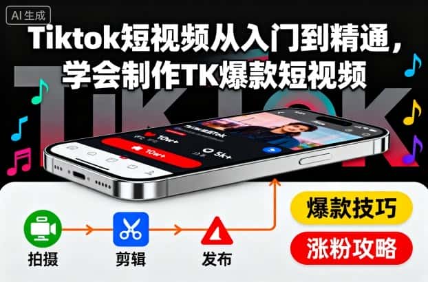 Tiktok短视频从入门到精通，学会制作TK爆款短视频-副业吧