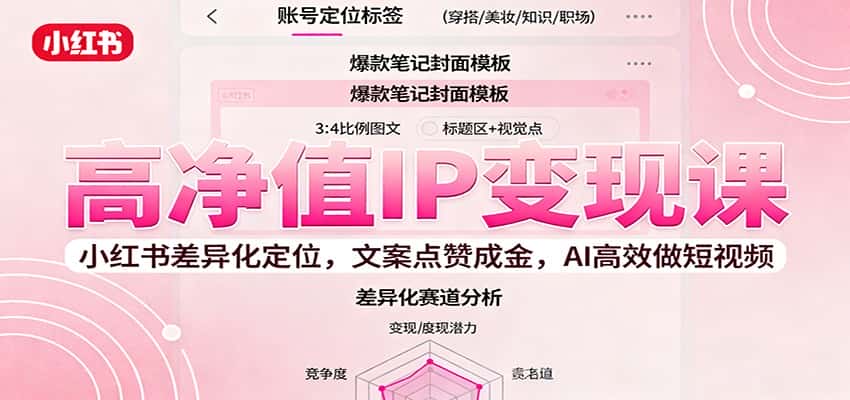 高净值IP变现课：小红书差异化定位，文案点赞成金， AI高效做短视频-副业吧