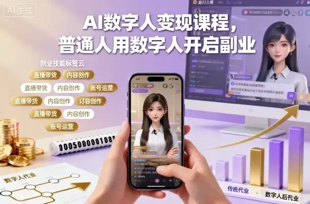 AI数字人变现课程，普通人用数字人开启副业-优优云创