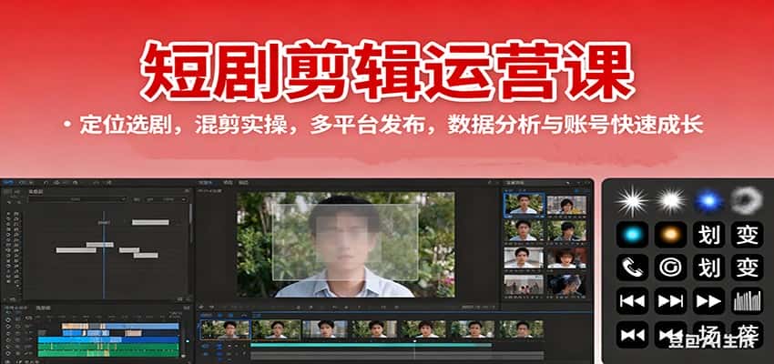 短剧剪辑运营课:定位选剧,混剪实操,多平台发布,数据分析与账号快速成长-副业吧