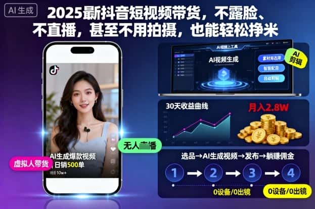 2025最新抖音短视频带货，不露脸、不直播，甚至不用拍摄，也能轻松挣米-副业吧