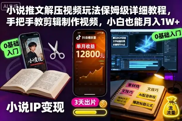 【精】小说推文解压视频玩法保姆级详细教程，手把手教剪辑制作视频，小白也能月入1W+-优优云创