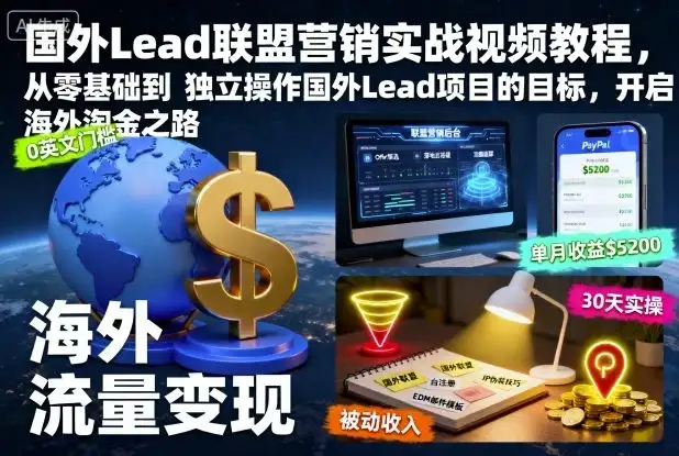 国外Lead联盟营销实战视频教程，从零基础到独立操作国外Lead项目的目标，开启海外淘金之路-优优云创