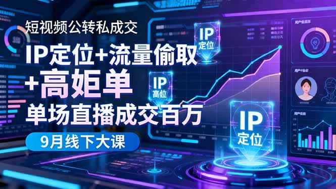 短视频公转私成交9月线下大课，IP定位+流量偷取+高客单，单场直播成交百万-优优云创