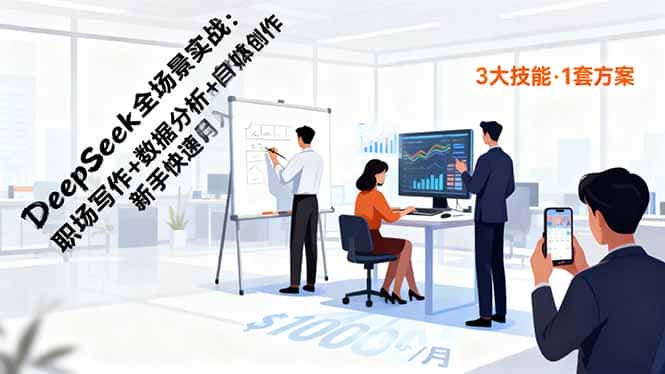 DeepSeek全场景实战：职场写作+数据分析+自媒体创作，新手快速月入过万-优优云创