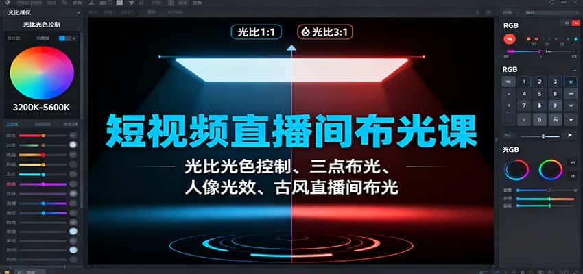 短视频直播间布光课：光比光色控制、三点布光、人像光效、古风直播间布光-优优云创