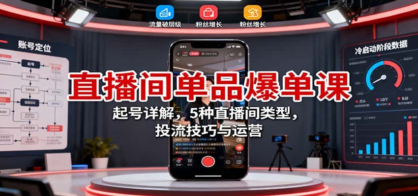 直播间单品爆单课：起号详解，5种直播间类型，投流技巧与运营-优优云创