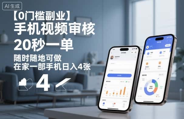 【0门槛副业】手机视频审核，20秒一单，随时随地可做，在家一部手机日入4张【揭秘】-副业吧