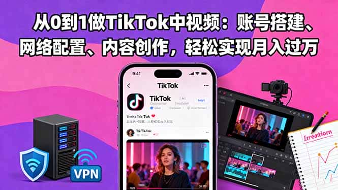 从0到1做TikTok中视频：账号搭建、网络配置、内容创作，轻松实现月入过万-优优云创