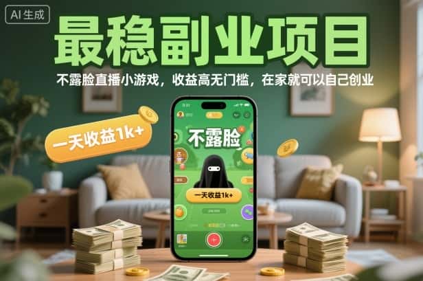 最稳副业项目，不露脸直播小游戏，收益高无门槛，一天收益1k+，在家就可以自己创业【揭秘】-副业吧