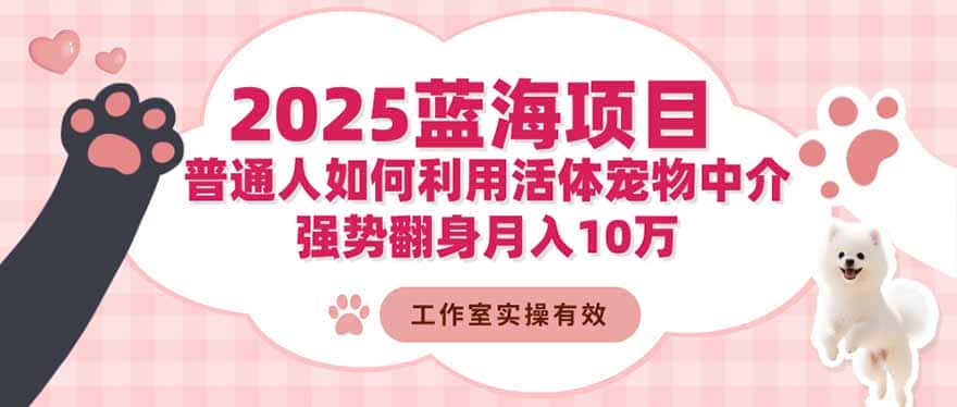 2025蓝海项目：普通人如何利用活体宠物中介，强势翻身月入10万-优优云创