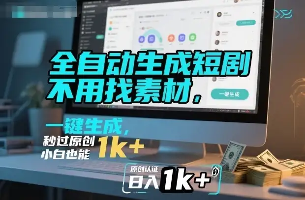全自动生成短剧，不用找素材，不用剪辑，一键生成，秒过原创，小白也能轻松日入1k+【揭秘】-优优云创