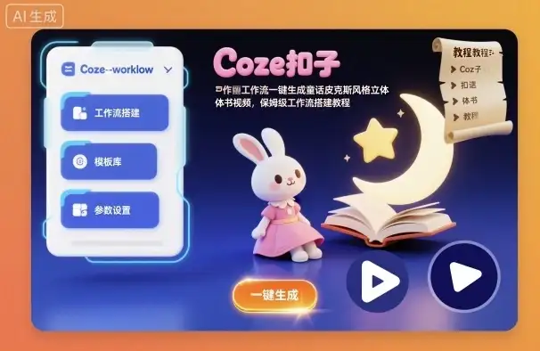Coze扣子工作流一键生成童话皮克斯风格立体书视频，保姆级工作流搭建教程-副业吧