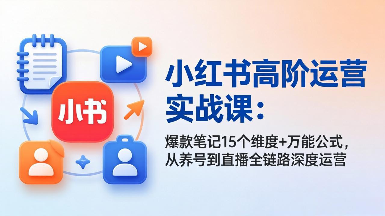 小红书高阶运营实战课：爆款笔记15个维度+万能公式，从养号到直播全链路深度运营-优优云创