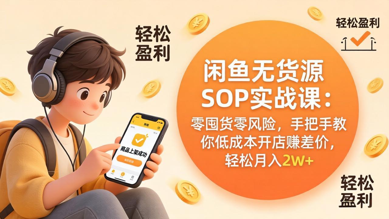 闲鱼无货源SOP实战课：零囤货零风险，手把手教你低成本开店赚差价，轻松月入2w+-优优云创