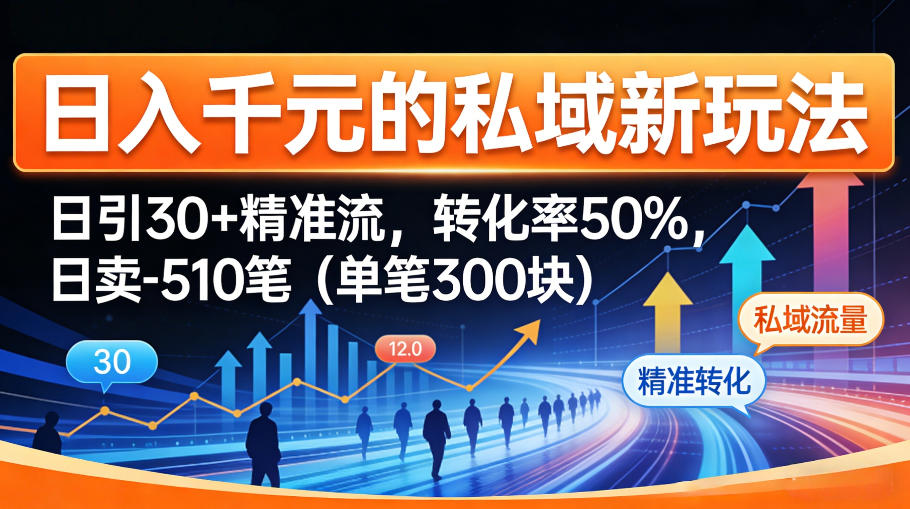 日入千米的私域新玩法：日引30＋精准流，转化率50%，日卖5-10笔(单笔300米)-优优云创