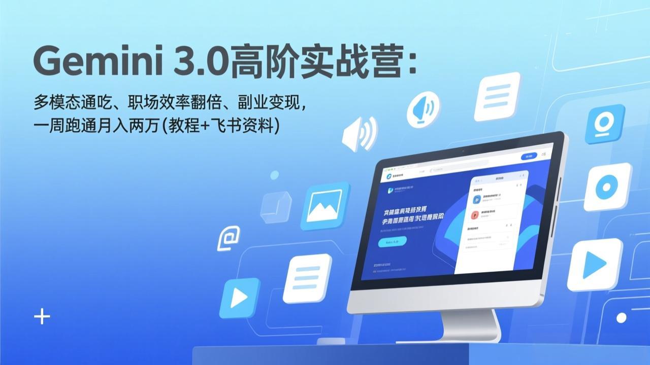 Gemini 3.0高阶实战营：多模态通吃、职场效率翻倍、副业变现，一周跑通月入两万(教程+飞书资料-优优云创