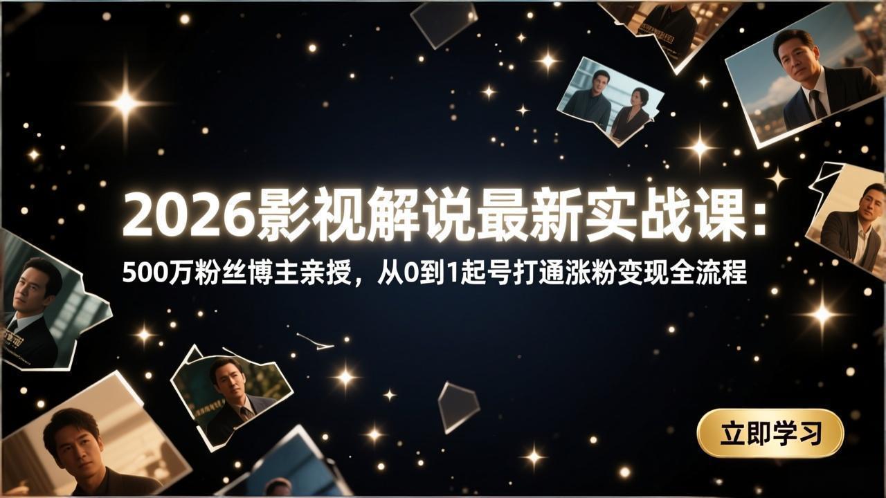 2026影视解说最新实战课：500万粉丝博主亲授，从0到1起号打通涨粉变现全流程-优优云创