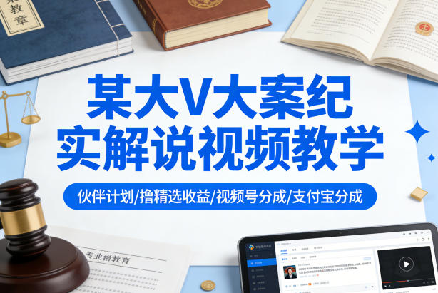 某大V大案纪实解说视频教学，可做伙伴计划、撸精选收益，视频号和支付宝分成计划均可-优优云创