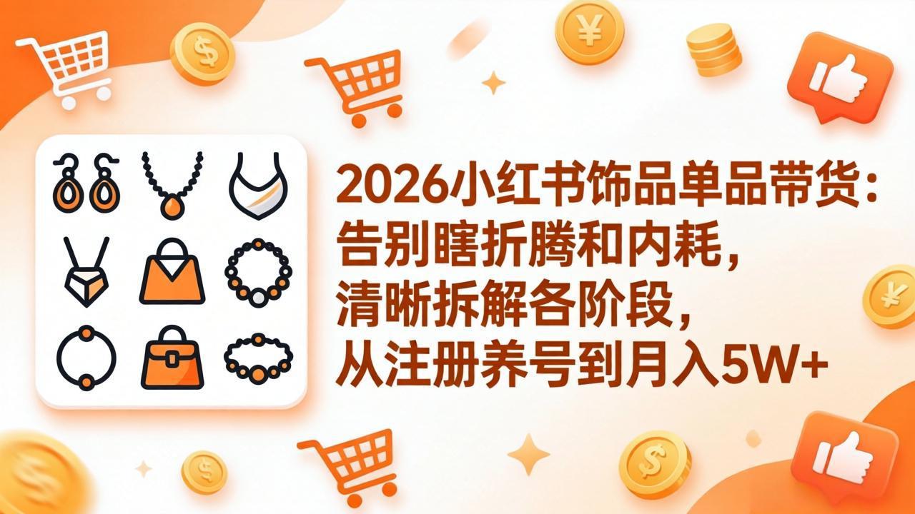 2026小红书饰品单品带货：告别瞎折腾和内耗，清晰拆解各阶段，从注册养号到月入5W+-优优云创